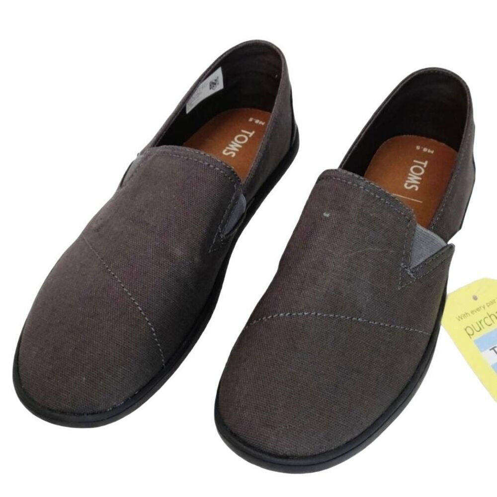New TOMS Charcoal Pico Canvas Loafer Flat Sneakers Size 8.5 Slip on Round Toes